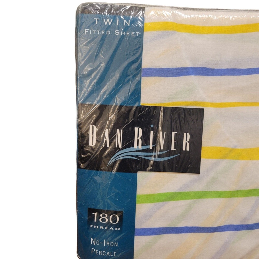 Vintage Dan River Non Iron Percale Striped Twin Bottom Fitted‎ Sheet Extra Deep - Picture 2 of 5